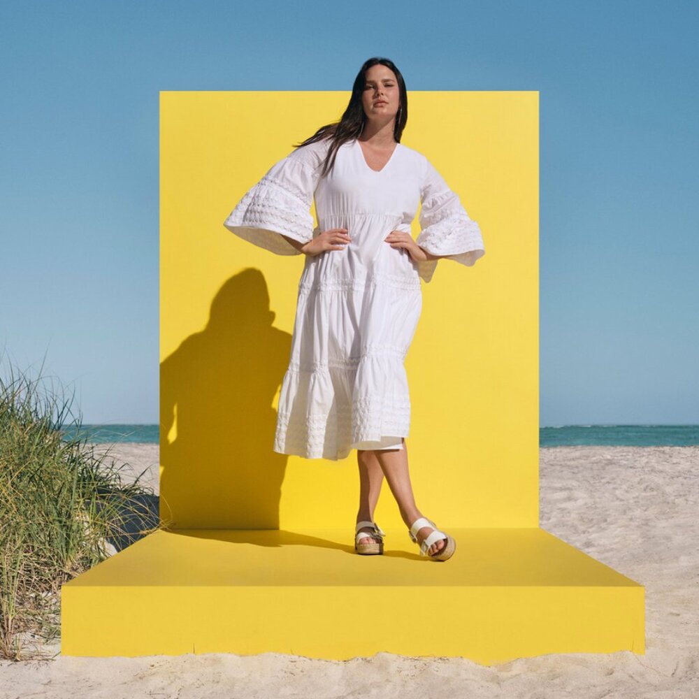 Lisa Marie Fernandez x Target NWT Sz. S White Bell Sleeve Ric Rac Midi Dress